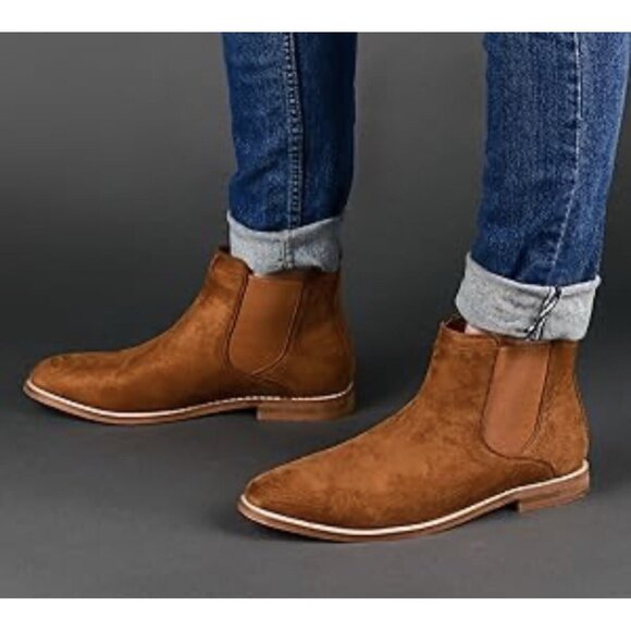 Custom Made Brown Chelsea Boots Suede Leather Dress Casual Formal Boots Sz 46/13 - Picture 1 of 12